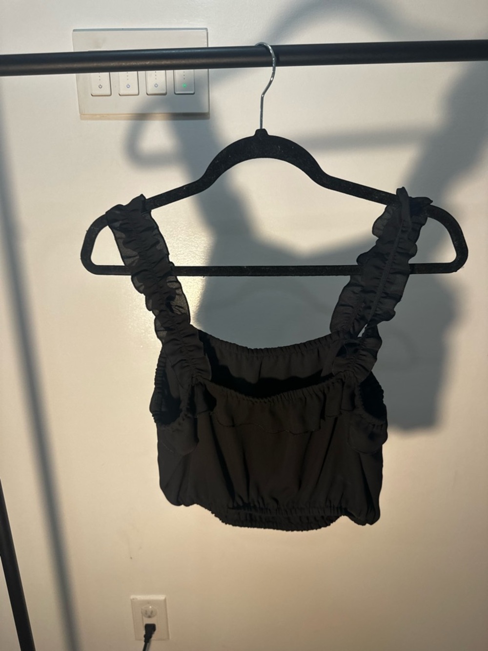 Sunday Best Black Ruffle Strap Cropped Tank Top
